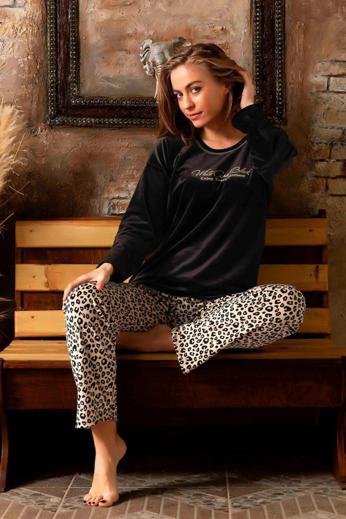 Kadın Kışlık Kadife Pijama Takımı K200/598 - 1 Adet Siyah-XL
