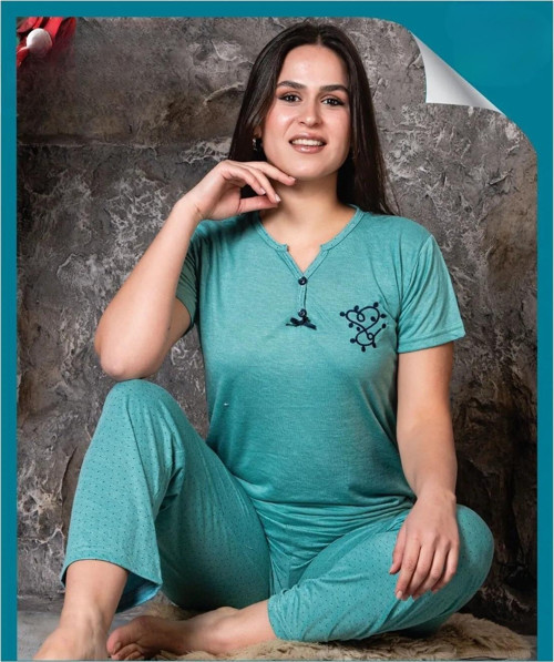 Kadın Bambu V Yaka Kısa Kol İnce Pijama Takımı P300/92 - 1 Adet Yeşil-XL