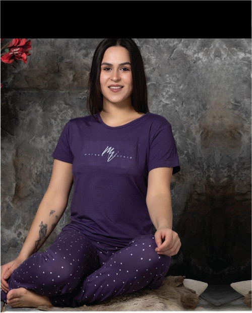 Charme Kadın Milan Bisiklet Yaka Kısa Kol Pijama Takımı K300/250- 1 Adet Mor-M
