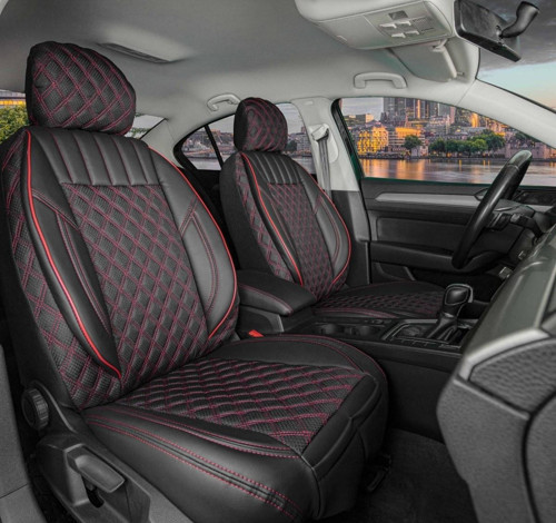 Fiat Siena Lüx Yarı Deri Oto Koltuk Kılıfı Ön Arka Takım İstanbul Serisi SİYAH KIRMIZI