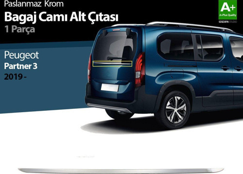 Peugeot Partner Uyumlu 3 Krom Bagaj Camı Alt Çıtası 2019 Üzeri