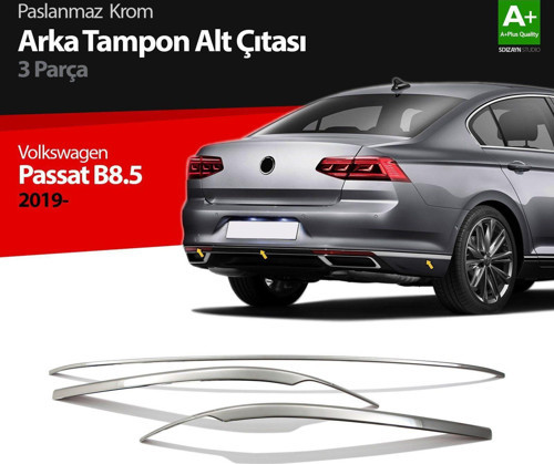 Volkswagen Passat Uyumlu B8.5 Krom Arka Tampon Alt Çıtası 3 Parça 2019 Ve Üzeri