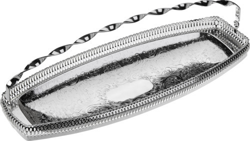 İngiliz Gümüşü Saplı Oval Kurabiyelik 40 x 15 cm
