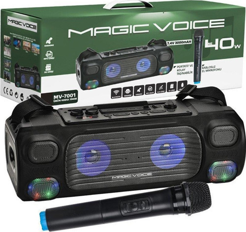 Magicvoice MV-7001 VHF El Mikrofonlu USB-SD-Bluetooth Işıklı 40 W Taşınabilir Şarjlı Seyyar Amfi