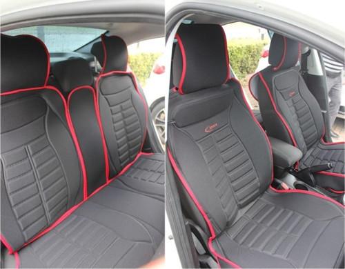 Seat İbiza YENİ Lüx Oto Koltuk Minderi Ön Arka 5'li Set FIVESTAR Serisi SİYAH KIRMIZI