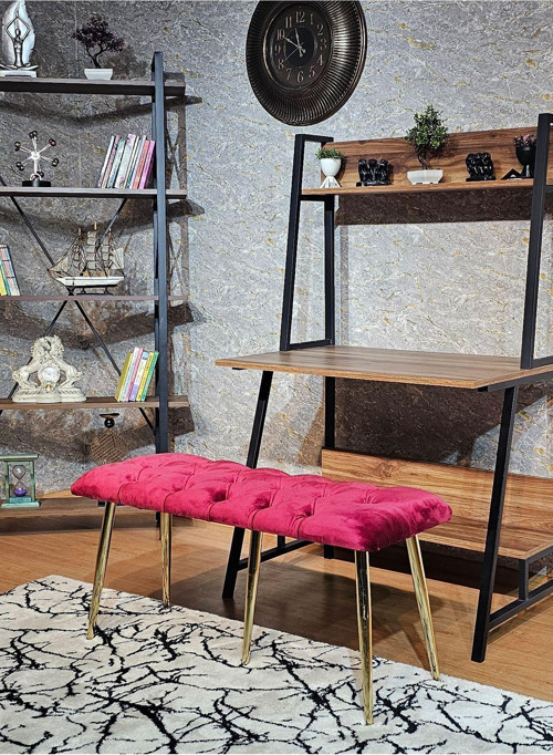 Gold Metal Siyah Oturaklı Sivriltme Ayaklı Babyface Puf & Bench & Oturak