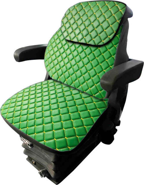Yeni Tip - John Deere Kabinli Traktör Koltuk Kılıfı-3 Parça- Yeşil Deri- BK3-109