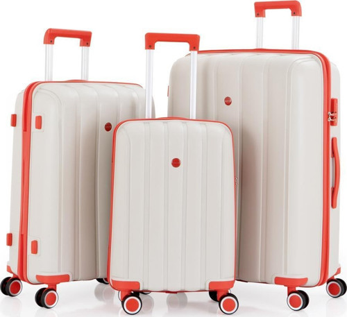 3lü Set Kırılmaz Silikon Seyahat Valizi Bavulu V305 Kemik/Mercan