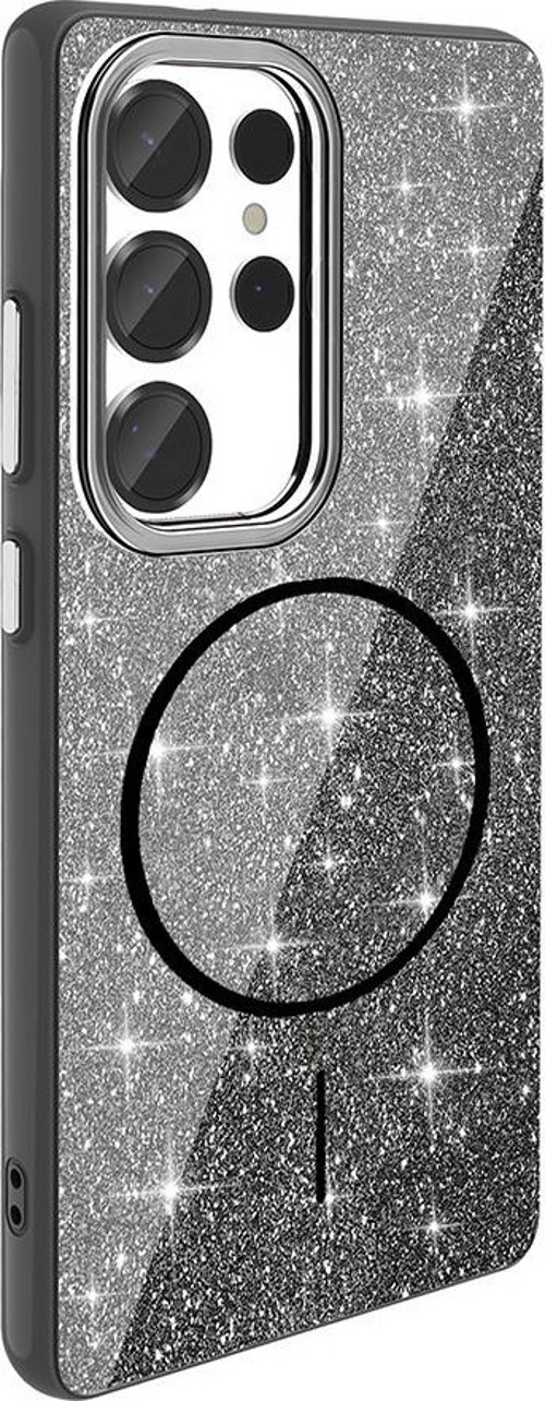 Galaxy S25 Ultra Kılıf Magsafe Şarj Özellikli Parlayan Simli Okso Kapak