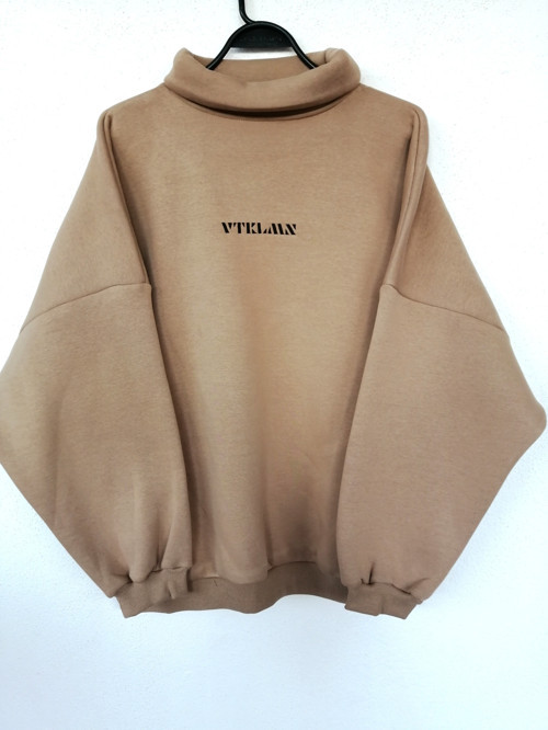 Kadın Erkek Boğazlı Kahve Rengi Oversize Sweatshirt L Beden