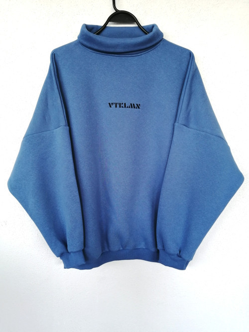 Kadın Erkek Boğazlı Lacivert Rengi Oversize Sweatshirt XS Beden