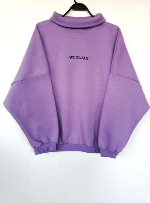 Kadın Erkek Boğazlı Lila Rengi Oversize Sweatshirt S Beden
