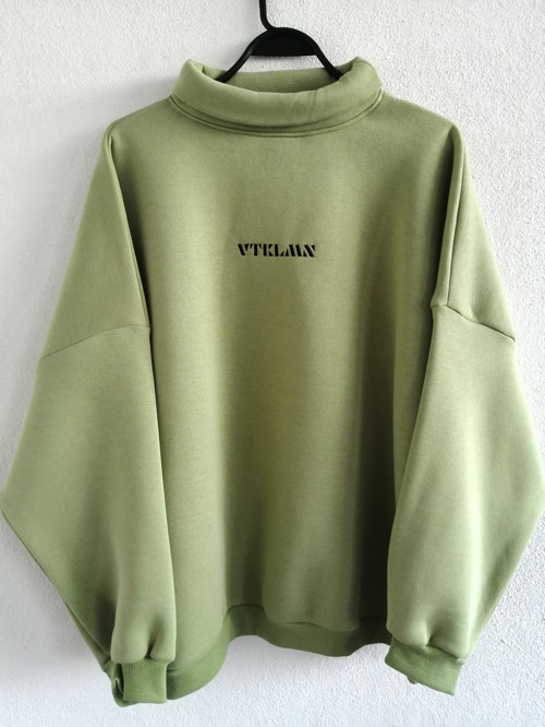 Kadın Erkek Boğazlı Yeşil Renkli Oversize Sweatshirt XS Beden