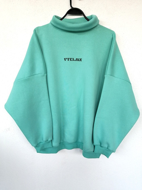 Kadın Erkek Boğazlı Turkuaz Renkli Oversize Sweatshirt XL Beden