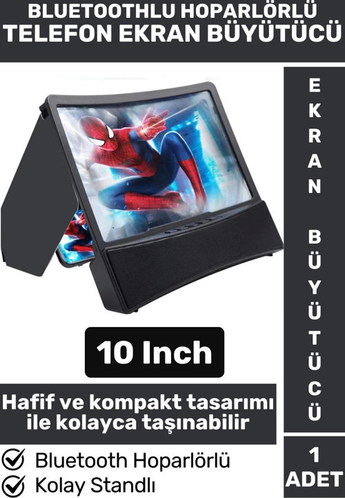 Premium Kompakt Bluetoothlu Hoparlörlü Ekran Büyütücü Cep Telefonu Stand Ekran Büyütücü 10 Inch