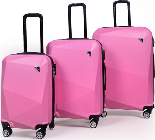 Elmas Model Pembe Renk 3'lü Valiz Bavul Seti