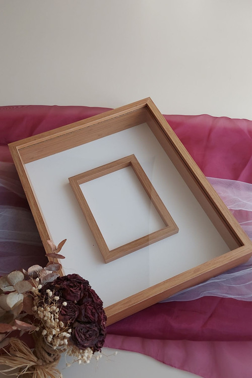 40X50 Cm Bambu Gül Anı Çerçevesi! Fotoğraf Bölümlü Ledsiz Çerçeve! Gül Anı Çerçevesi