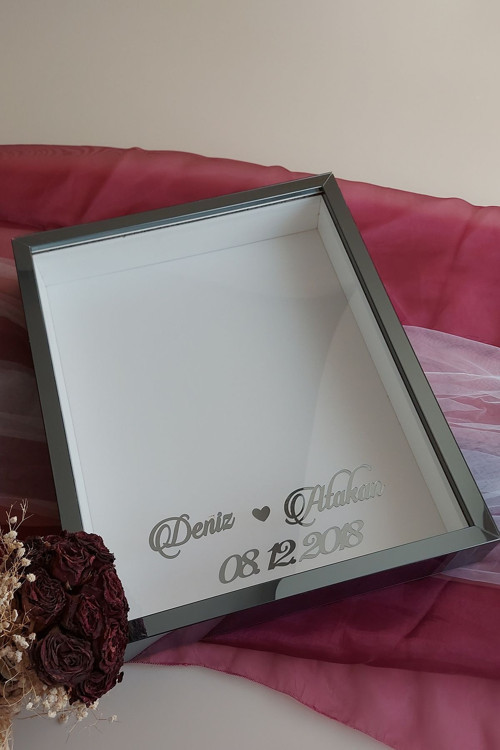 40X50 Cm Füme Ledsiz Derin Anı Çerçevesi-Gül Kutusu Hatıra Çerçevesi-Beyaz Zemin!