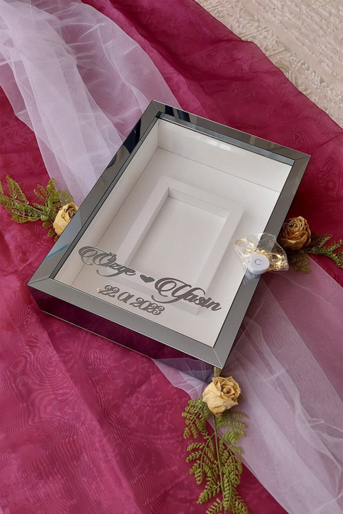25X35 Cm Füme Renk Fotoğraf Alanlı Model Tasarım Gül Kutusu Anı Çerçevesi! Ayna Çerçeve! Ledli