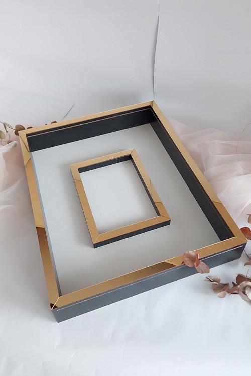 40X50 Cm Siyah-Gold Fotoğraf Bölümlü Ledsiz Gül Anı Çerçevesi! ! Gül Anı Çerçevesi