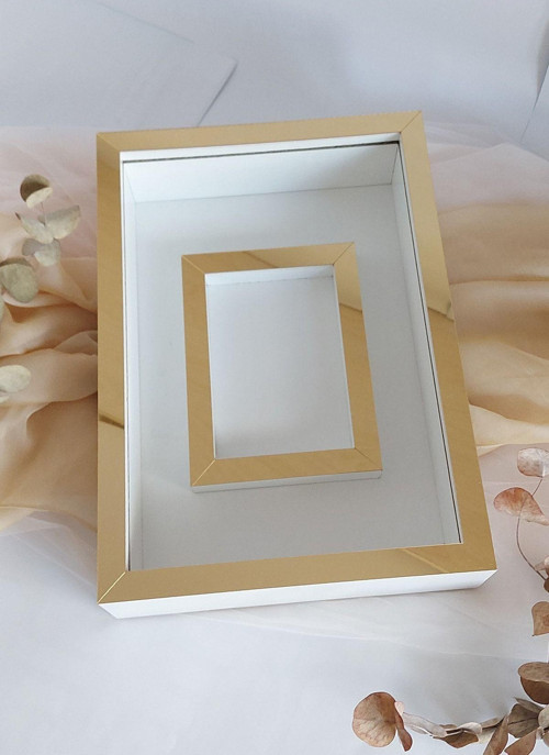 25X35 Cm Gold-Beyaz Fotoğraf Alanlı Model Tasarım Gül Kutusu Anı Çerçevesi! Yeni Model Çerçeve!