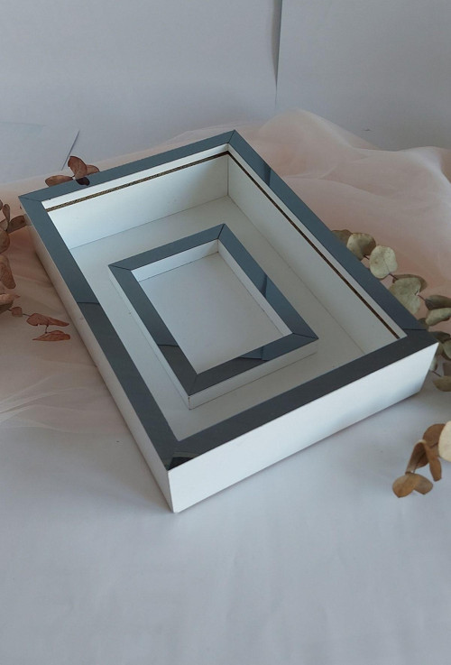 25X35 Cm Füme-Beyaz Fotoğraf Alanlı Model Tasarım Gül Kutusu Anı Çerçevesi! Yeni Model Çerçeve!