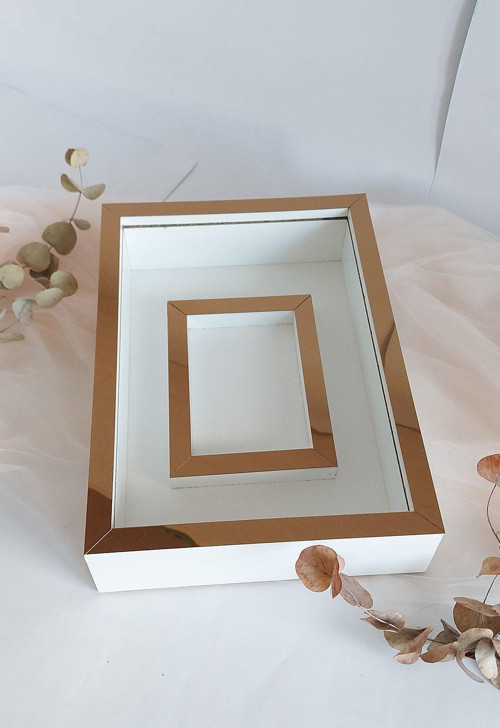 25X35 Cm Bronz-Beyaz Fotoğraf Alanlı Model Tasarım Gül Kutusu Anı Çerçevesi! Yeni Model Çerçeve!