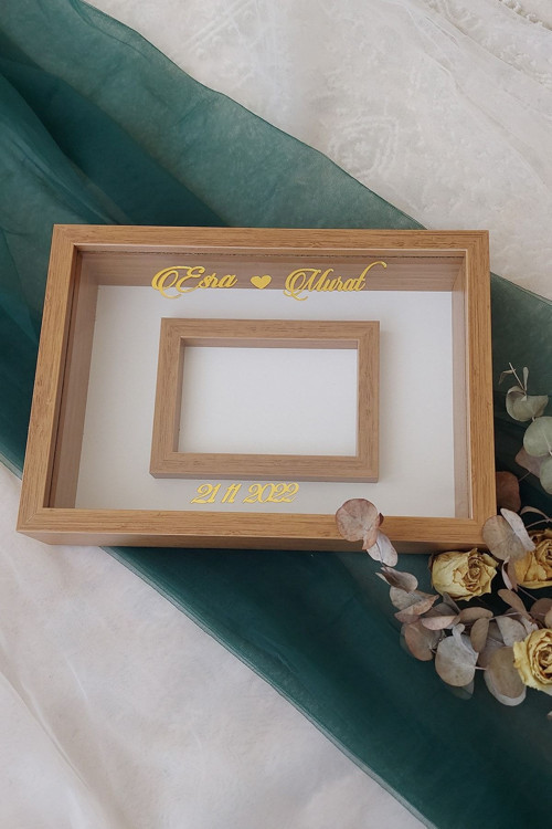 25X35 Cm Bambu Yatay Fotoğraf Alanlı Model Tasarım Gül Kutusu Anı Çerçevesi! Ayna Çerçeve!