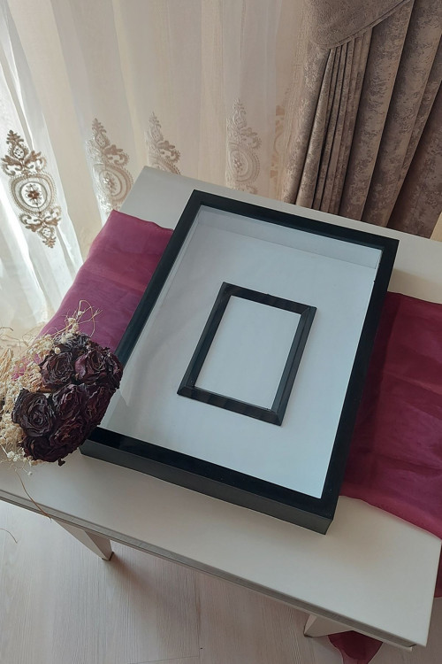 30X40 Cm Siyah-Bronz Fotoğraf Bölümlü Gül Saklama Anı Çerçevesi-6 Cm Anı Çerçevesi Gül Kutusu