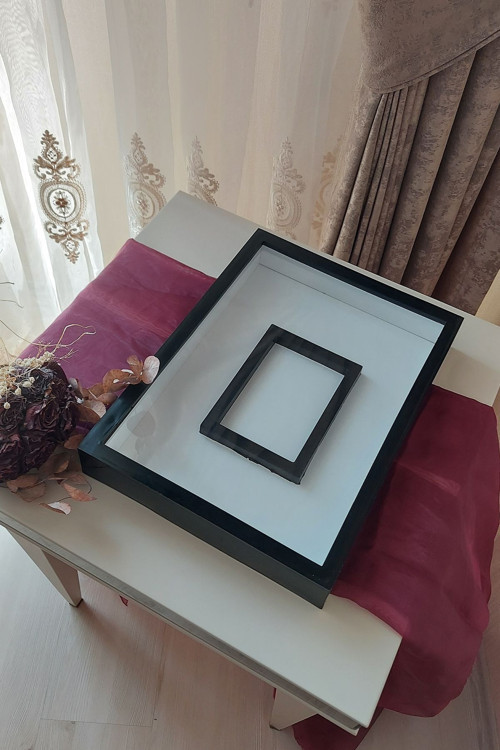 30X40 Cm Siyah-Bronz Fotoğraf Bölümlü Gül Saklama Anı Çerçevesi-6 Cm Anı Çerçevesi Gül Kutusu
