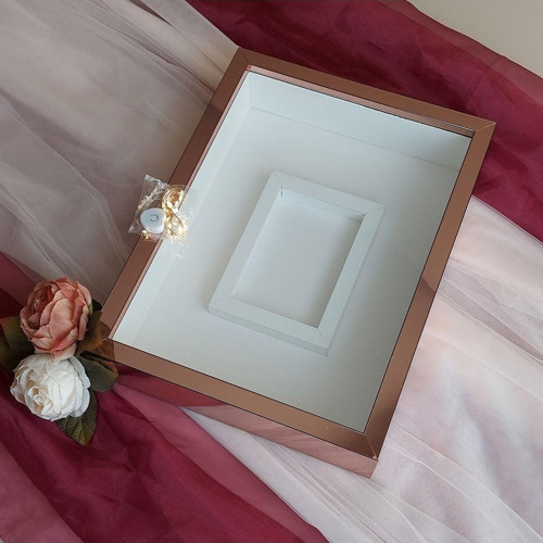 30X40 Cm Ledli Rose Pleksi Kaplı Fotoğraf Bölümlü Tasarım Gül Kutusu Anı Çerçevesi! Isimsiz