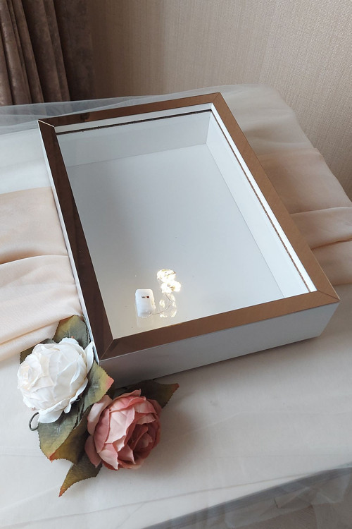 Ledli Yeni Trend 25X35 Cm Beyaz-Bronz Derin Gül Tasarım Çerçevesi! Gül Kutusu Anı Çerçevesi! Isimsiz