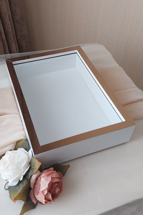 Ledsiz 25X35 Cm Beyaz-Bronz Derin Gül Tasarım Çerçevesi! Gül Kutusu Anı Çerçevesi! Isimsiz
