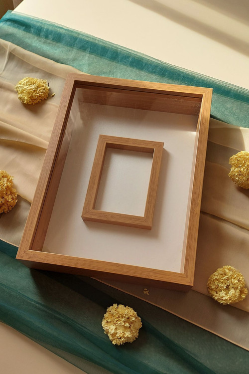 30X40 Cm Bambu Fotoğraf Bölümlü Gül Saklama Anı Çerçevesi-6 Cm Anı Çerçevesi Gül Kutusu