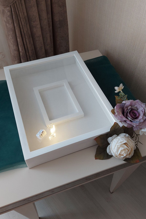 30X40 Cm Ledli Beyaz Fotoğraf Bölümlü Tasarım Gül Kutusu Anı Çerçevesi! Isimsiz