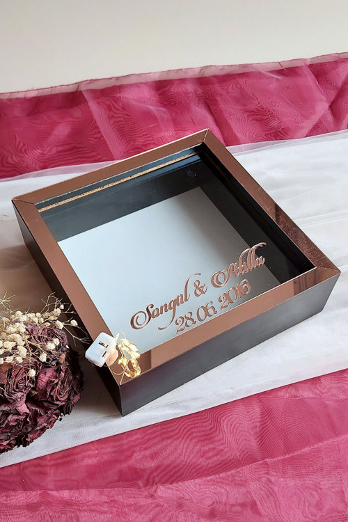 25X25 Cm Siyah-Rose Ledli Derin Anı Çerçevesi-6 Cm Derinlikli Anı Çerçevesi Gül Kutusu