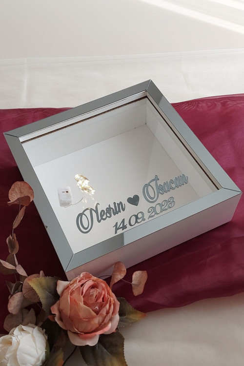 25X25 Cm Beyaz-Füme Ledli Derin Anı Çerçevesi-6 Cm Derinlikli Anı Çerçevesi Gül Kutusu