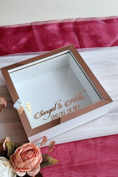 25X25 Cm Beyaz-Rose Ledli Derin Anı Çerçevesi-6 Cm Derinlikli Anı Çerçevesi Gül Kutusu