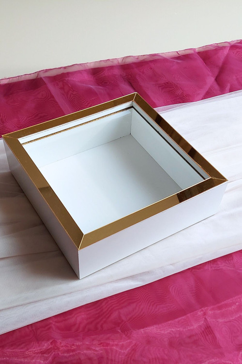 25X25 Cm Beyaz-Gold Derin Anı Çerçevesi-6 Cm Derinlikli Anı Çerçevesi Gül Kutusu! Hkm Ticaret