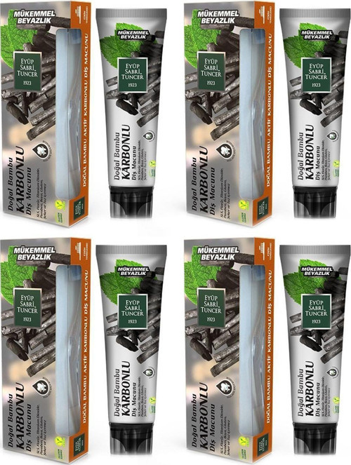 Doğal Aktif Bambu Karbonlu Diş Macunu 75 ml + Diş Fırçası Hediyeli X 4 Adet