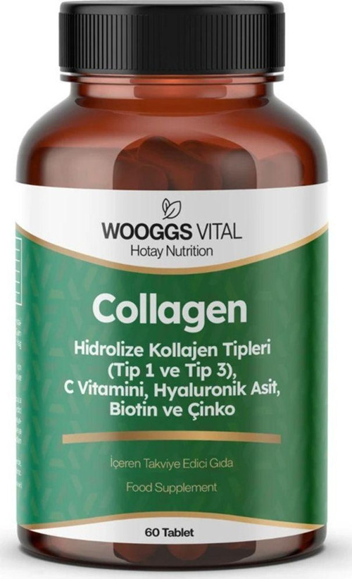 HOTAY Wooggs Vital Tip 1 ve Tip 3, C Vitamini, Hyaluronik Asit, Biotin, Çinko Takviye Edici Gıda 60 Tablet 8684225241190