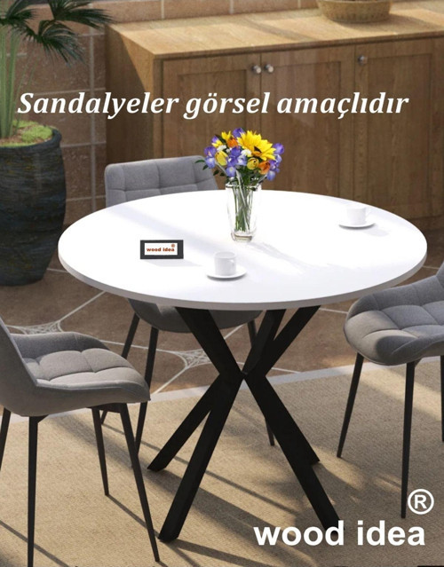 Wood İdea Ahtapot Ayaklı Yuvarlak 90x90 Beyaz Yemek - Salon - Mutfak Ve Balkon Masası