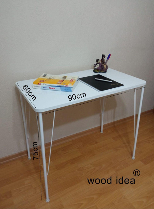 Wood İdea 60x90 Beyaz Metal Ayaklı Mutfak Masası Yemek Masası Balkon Masası