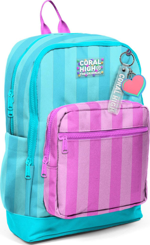 Kids Turkuaz Pembe Çizgili Dört Bölmeli Okul Sırt Çantası 23771