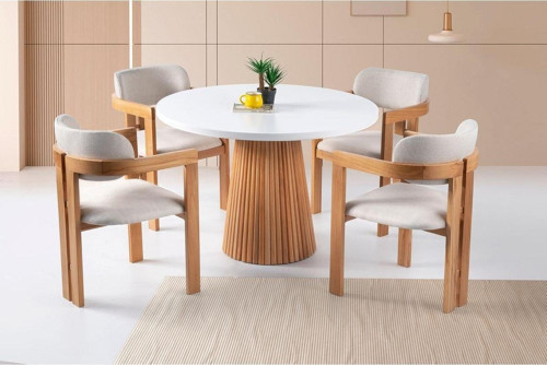 Milas Natural Ahşap Bohem Yemek Masası 120X120