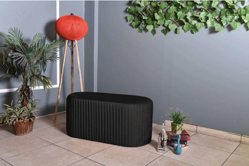 Velluto Lungo Lounge Antrasit Puf - 90cm Oval Dekoratif Puf Koltuk