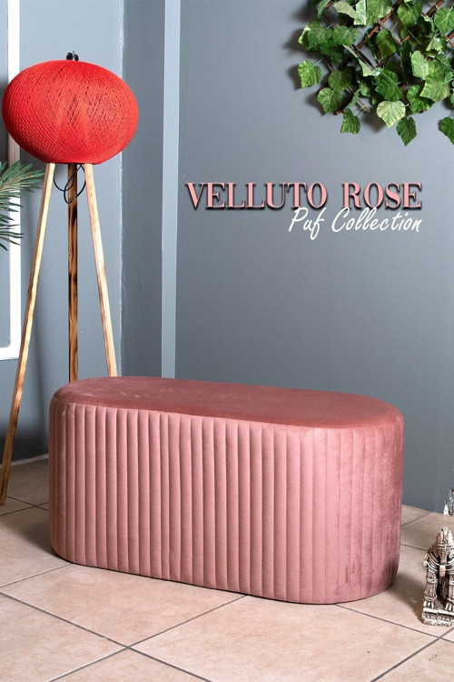 Velluto Lungo Lounge Gül Kurusu Puf - 90cm Oval Dekoratif Puf Koltuk 40x90 cm