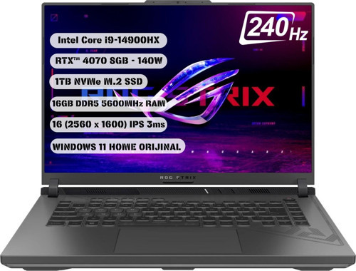 Rog Strix G16 G614JIR-AS94– Intel i9-14900HX- 16" 240Hz– 16GB– 1TB SSD- RTX 4070- W11H– Q İng. Klavye- 1Yıl Garanti