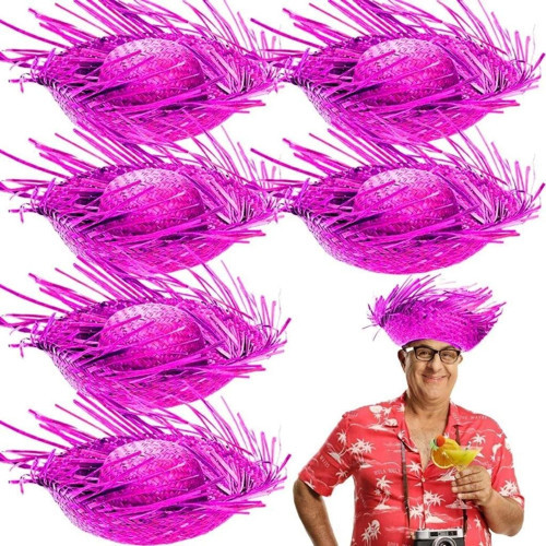 Nessiworld Tropikal Parti Pembe Fuşya Hasır Hawaii Şapkası 13x36 cm