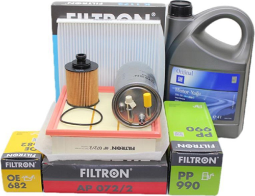 Opel Corsa D Filtron 1.3 Dizel Motor Bakım Seti 2007-2009 Yağ Filtresi Tırnaklı GM 5W30 4 LT Yağlı